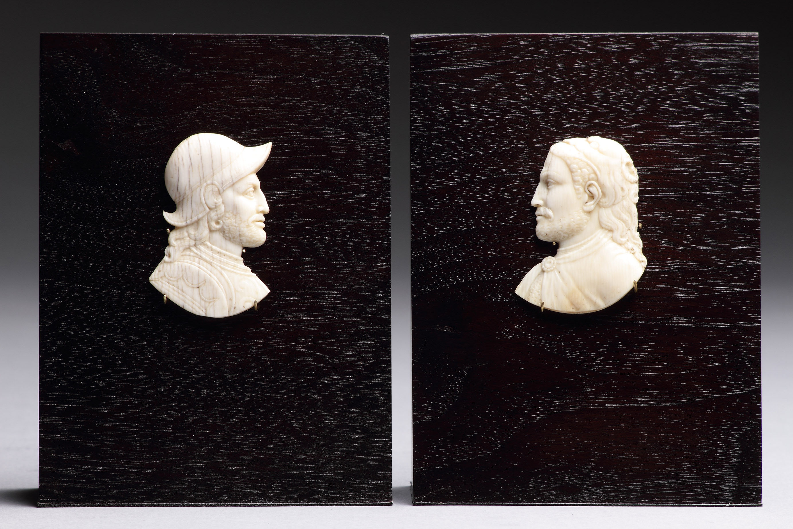 Pair of Italian ‘After the Antique’ Carved Ivory Classical Portrait Relief’s